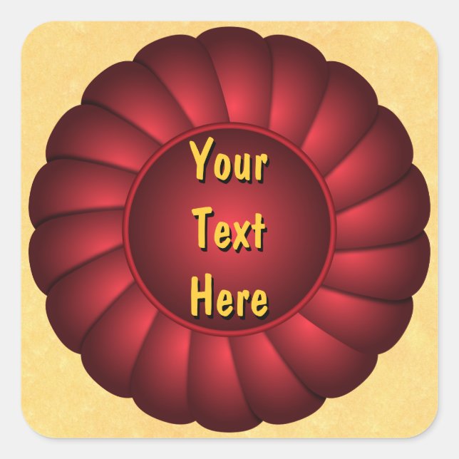 Red Ribbon Rosette to Personalize Square Sticker (Front)