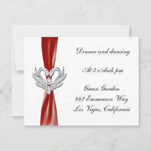 Red Ribbon Silver Swans Reception Card