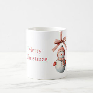 Red Ribbon Snowman Christmas Coffee Mug