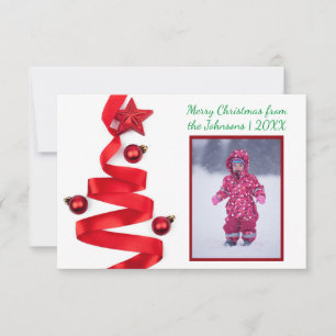 Red Ribbon Tree with Photo - 3x5 Christmas Card