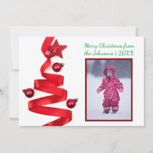 Red Ribbon Tree with Photo - Christmas Card