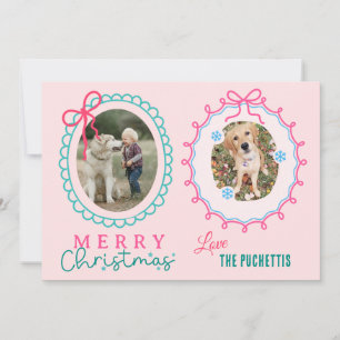 Red Ribbon Two Picture Frame Christmas Holiday Card