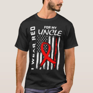 Red Ribbon Uncle Heart Disease Awareness American  T-Shirt