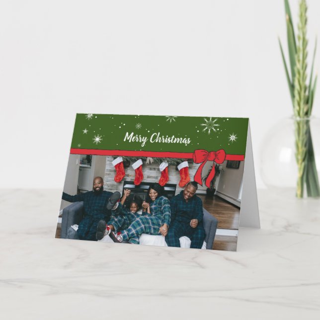 Red Ribbon Unique Holiday Photo Cards Personal Pho (Front)