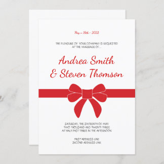 Red Ribbon Wedding Invite. Bow Invitation