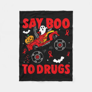 Red Ribbon Week Awareness Halloween Say Boo To Fleece Blanket