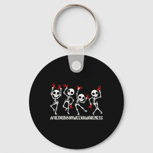 Red Ribbon Week Awareness Skeleton Halloween Women Keychain