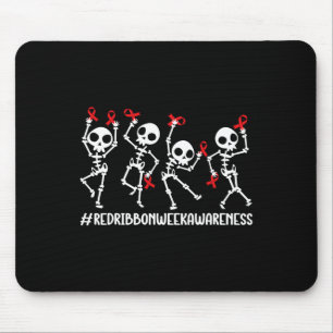 Red Ribbon Week Awareness Skeleton Halloween Women Mouse Pad