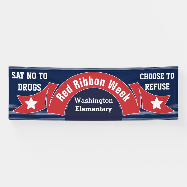Red Ribbon Week - Drug Free Banner Blue White (Horizontal)