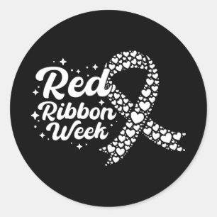 Red Ribbon Week Ribbon Hearts Wear Red Ribbon Awar Classic Round Sticker