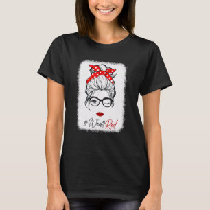 Red Ribbon Week Wink Eye Messy Bun Glasses Just Sa T-Shirt