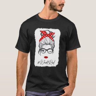 Red Ribbon Week Wink Eye Messy Bun Glasses Just Sa T-Shirt