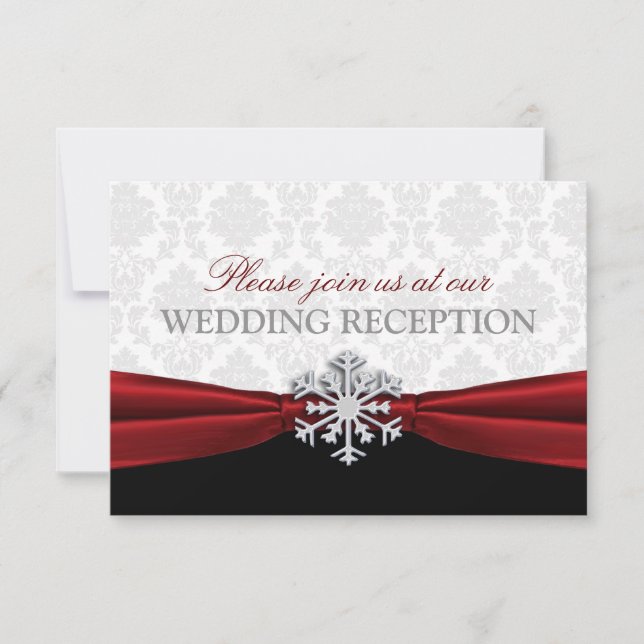 Red Ribbon Winter Wedding Reception Invitation (Front)