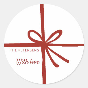 Red ribbon with bow gift wrap with your text classic round sticker