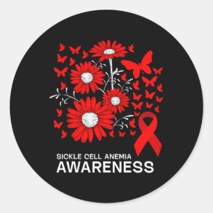 Red Ribbon With Daisy Flower Sickle Cell Anemia Aw Classic Round Sticker