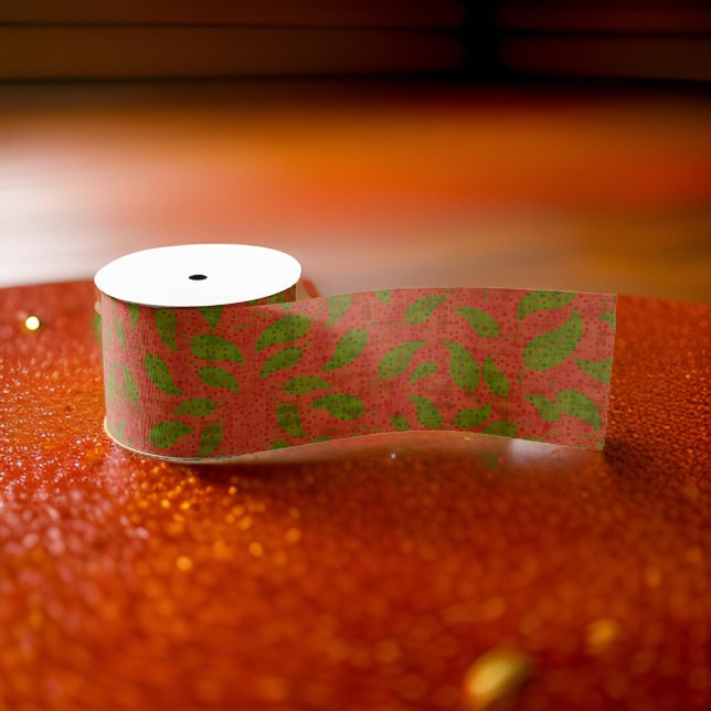 Red Ribbon with Green Leaves Christmas Style Grosgrain Ribbon (Creator Uploaded)