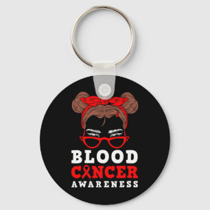 Red Ribbon Woman Messy Hair Blood Cancer Awareness Keychain