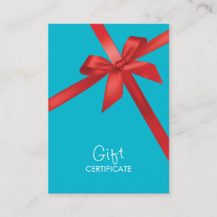 Red Ribbon Wrapping Turquoise Gift Certificate