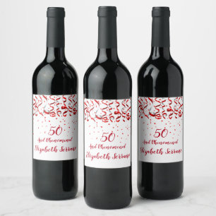 Red Ribbons & Confetti 50 And Phenomenal Birthday Wine Label