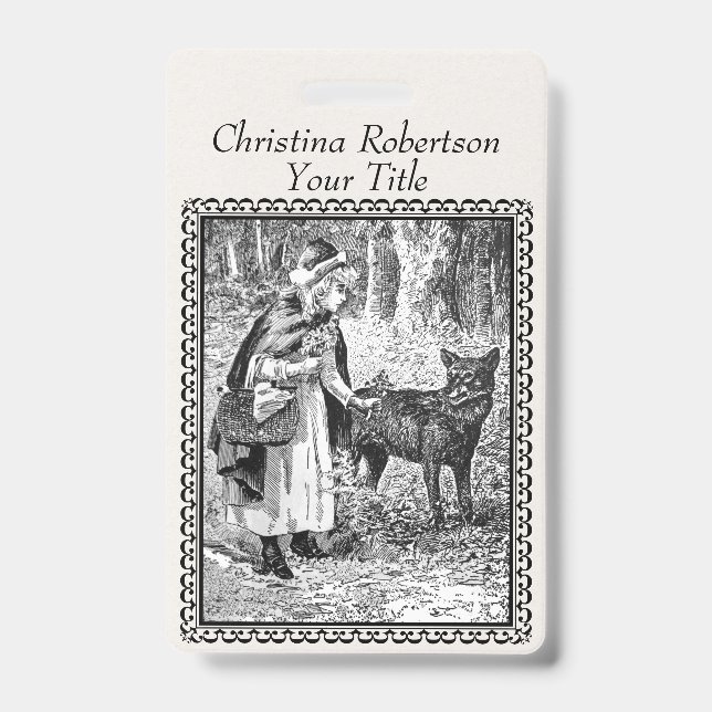 Red Riding Hood Black White Illustration Frame Badge (Front)