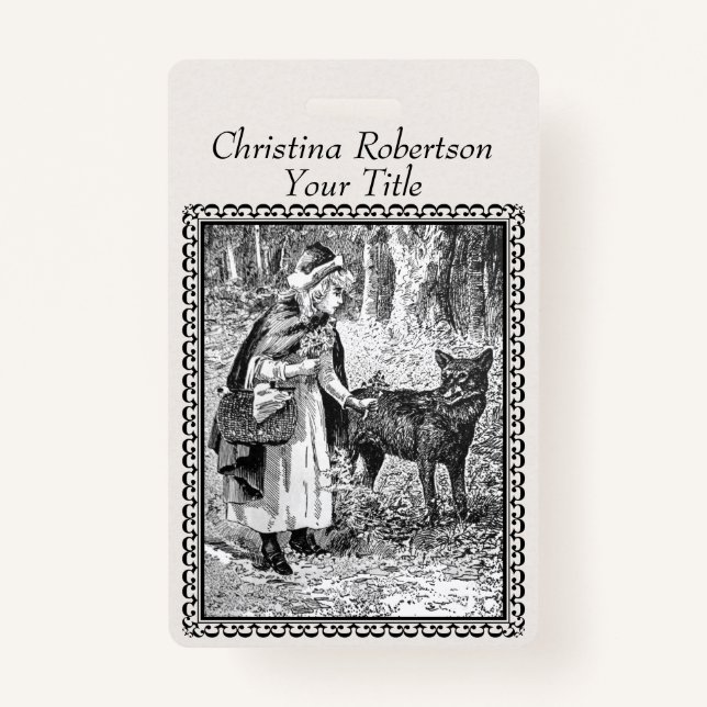 Red Riding Hood Black White Illustration Frame Badge (Front)