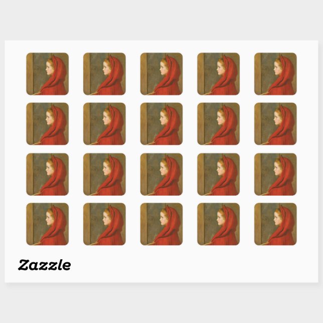 Red Riding Hood (by John Everett Millais) Square Sticker (Sheet)