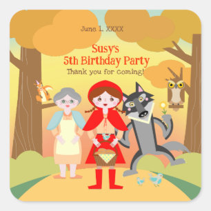 Red Riding Hood Girl Birthday Party Square Sticker