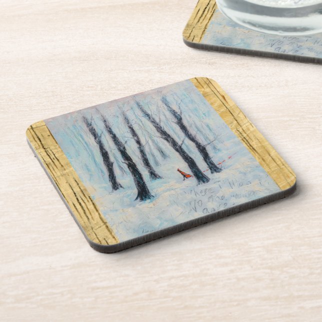 Red Riding Hood-like figure in a winter forest Coaster (Left Side)