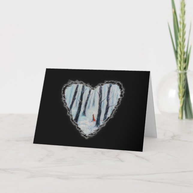 Red Riding Hood-like figure in a winter forest Holiday Card (Front)