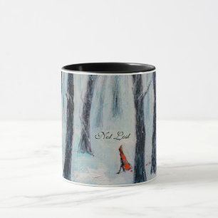 Red Riding Hood-like figure in a winter forest Mug