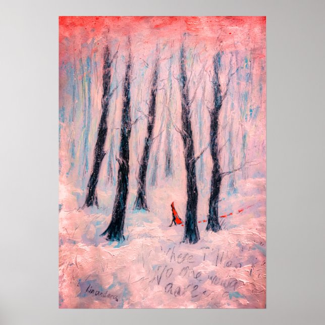 Red Riding Hood-like figure in a winter forest Poster (Front)