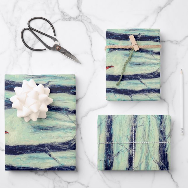 Red Riding Hood-like figure in a winter forest Wra Wrapping Paper Sheet (Front)