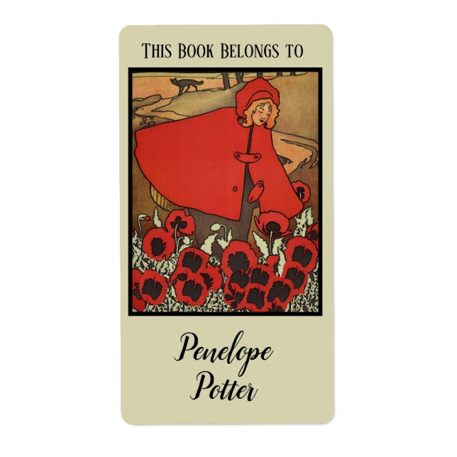 Red Riding Hood with Poppies and Wolf Bookplate (Front)