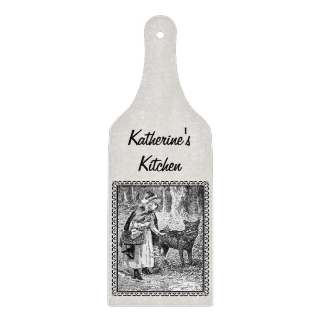 Red Riding Hood Wolf Black White in Frame Cutting Board (Front)