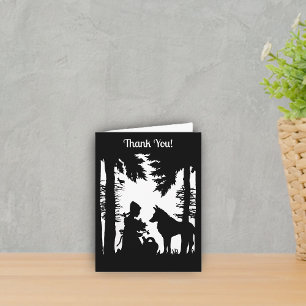 Red Riding hood Wolf Black White in Woods Thank You Card