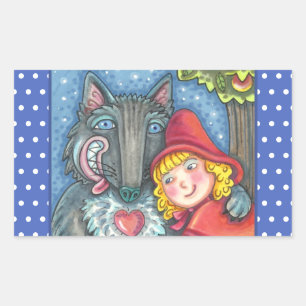 RED RIDING HOOD, WOLVES NEED HUGS TOO VALENTINE STICKER