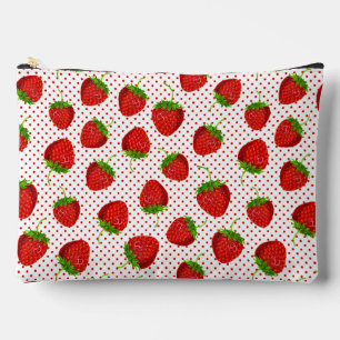 Red Ripe Strawberry and Dots Pattern  Accessory Pouch