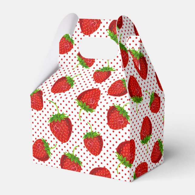 Red Ripe Strawberry and Dots Pattern Favor Box (Front Side)