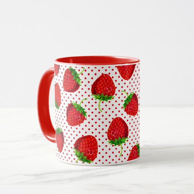 Red Ripe Strawberry and Dots Pattern Mug (Front Left)