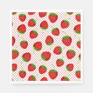 Red Ripe Strawberry and Dots Pattern Napkin