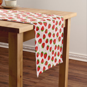 Red Ripe Strawberry and Dots Pattern Short Table Runner