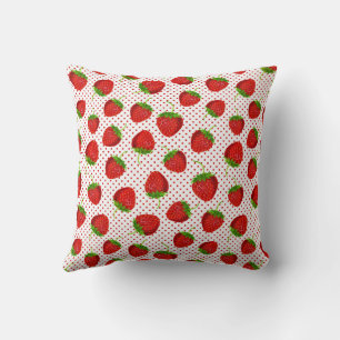 Red Ripe Strawberry and Dots Pattern Throw Pillow