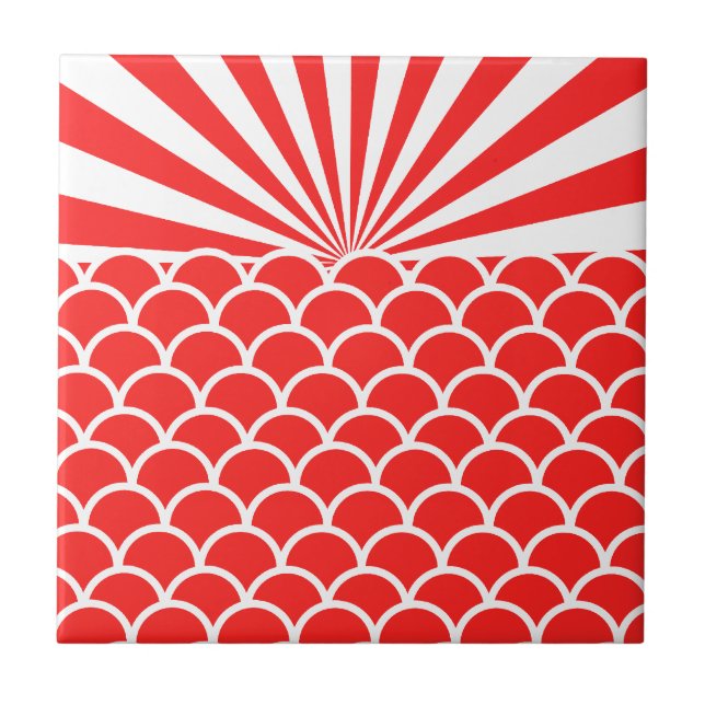 Red Rising Sun Japanese inspired pattern Tile (Front)