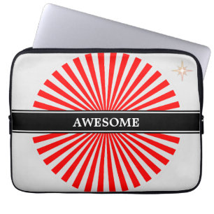 Red rising sun rays on silver grey laptop sleeve