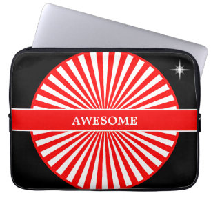 Red rising sun rays on white & black laptop sleeve