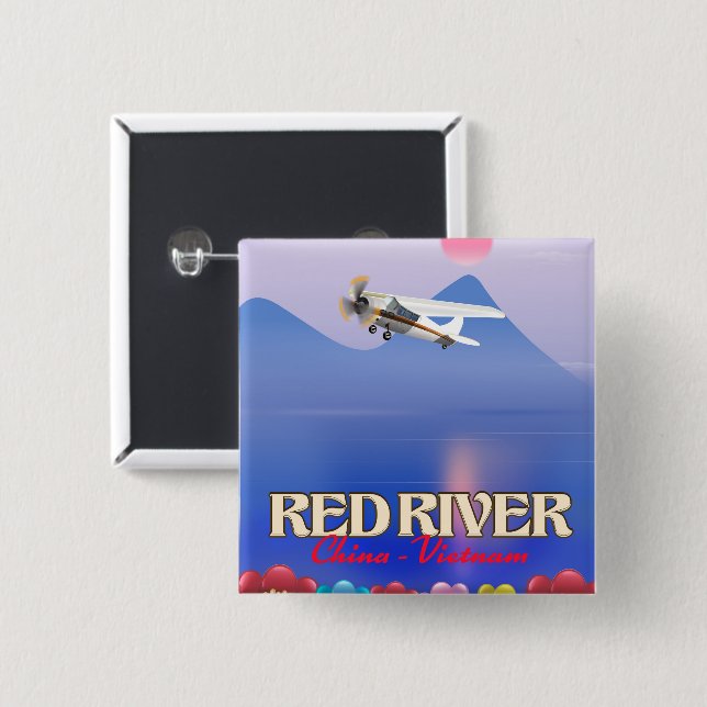 Red River Cambodia Vacation poster 2 Inch Square Button (Front & Back)