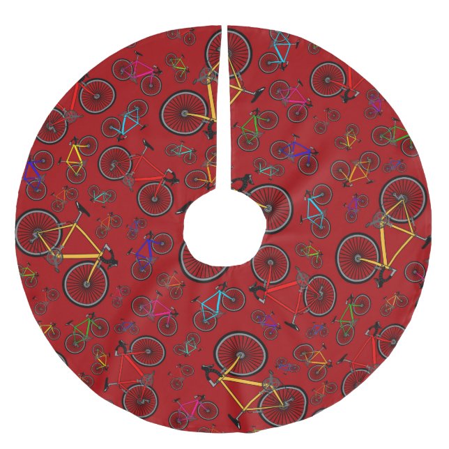 Red road bikes brushed polyester tree skirt (Front)