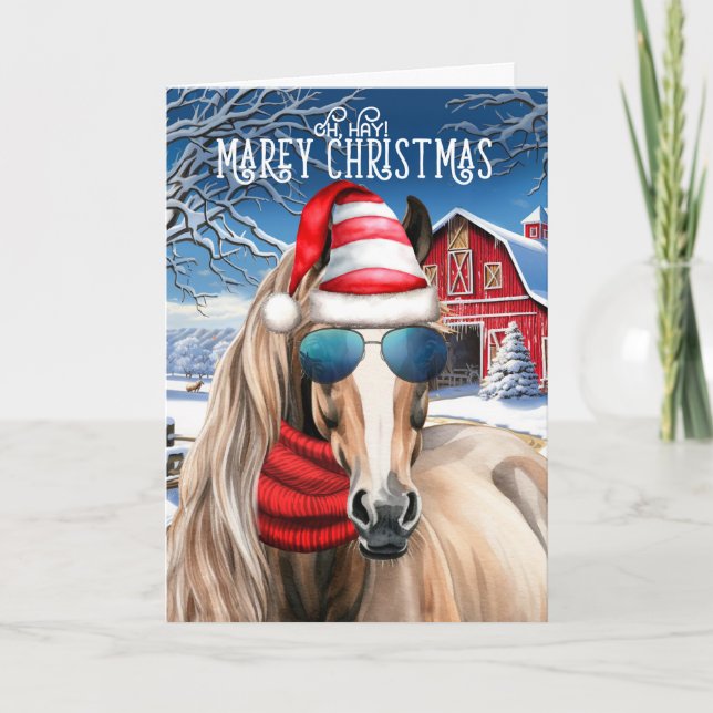 Red Roan Horse Funny MAREy Christmas Holiday Card (Front)
