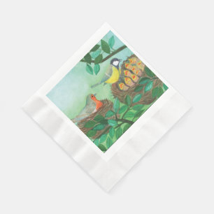 Red Robin and Great Tit Bird Nesting  Napkin