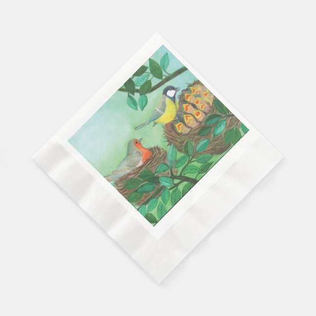 Red Robin and Great Tit Bird Nesting  Napkin (Corner)